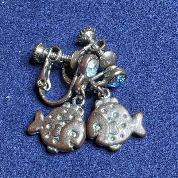 Jewelry - Quirky Fish Clip-On Earrings with Blue Gems 625